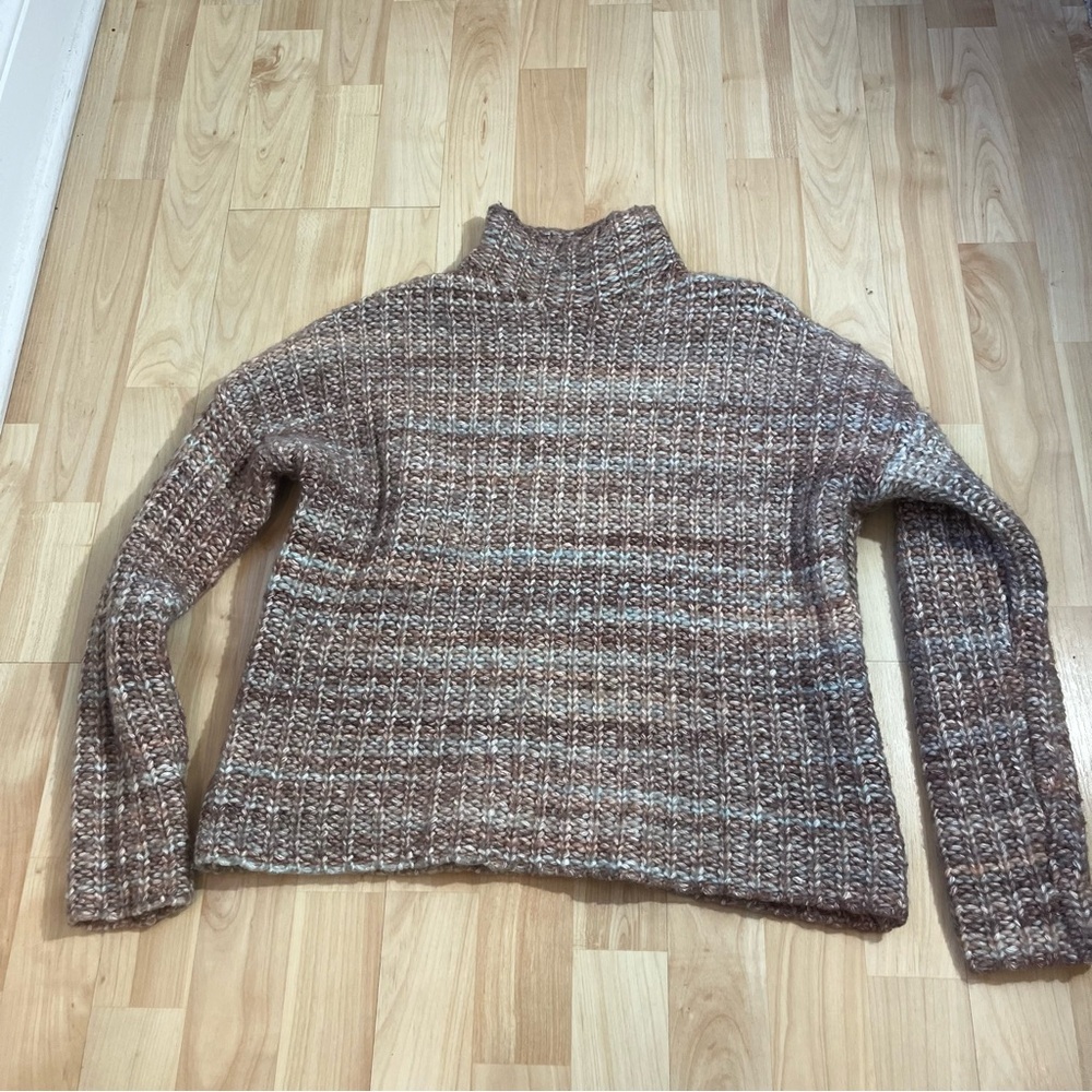 Marled Women’s Chunky Knit Mock Neck Stripped Multicolor Cotton Blend Sweater XS